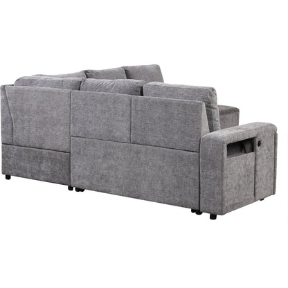 L-shaped Padded Modular Sofa with Storage Space, USB Ports, and Cup Holders on the Armrests, Suitable for Living Rooms, Offices, and Apartments.