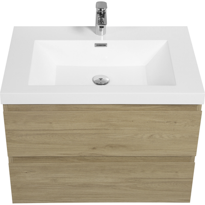 30" Floating Bathroom Vanity with Sink, Modern Wall-Mounted Bathroom Storage Vanity Cabinet with Resin Top Basin and Soft Close Drawers, Natural Oak