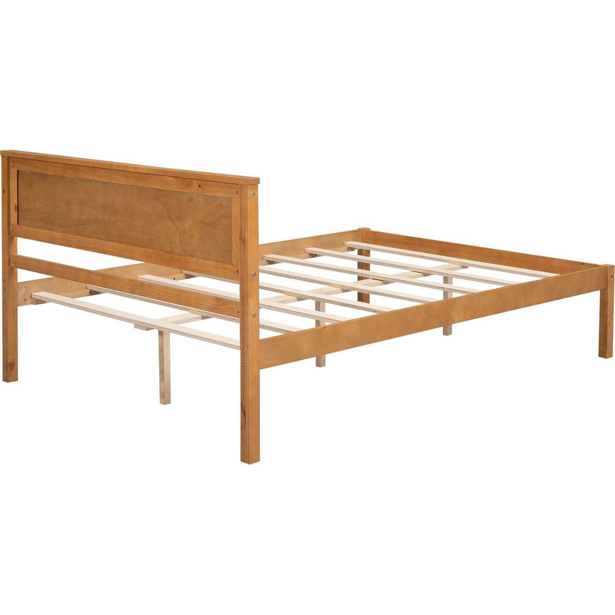 Platform Bed Frame with Headboard, Wood Slat Support, No Box Spring Needed, Full, Oak