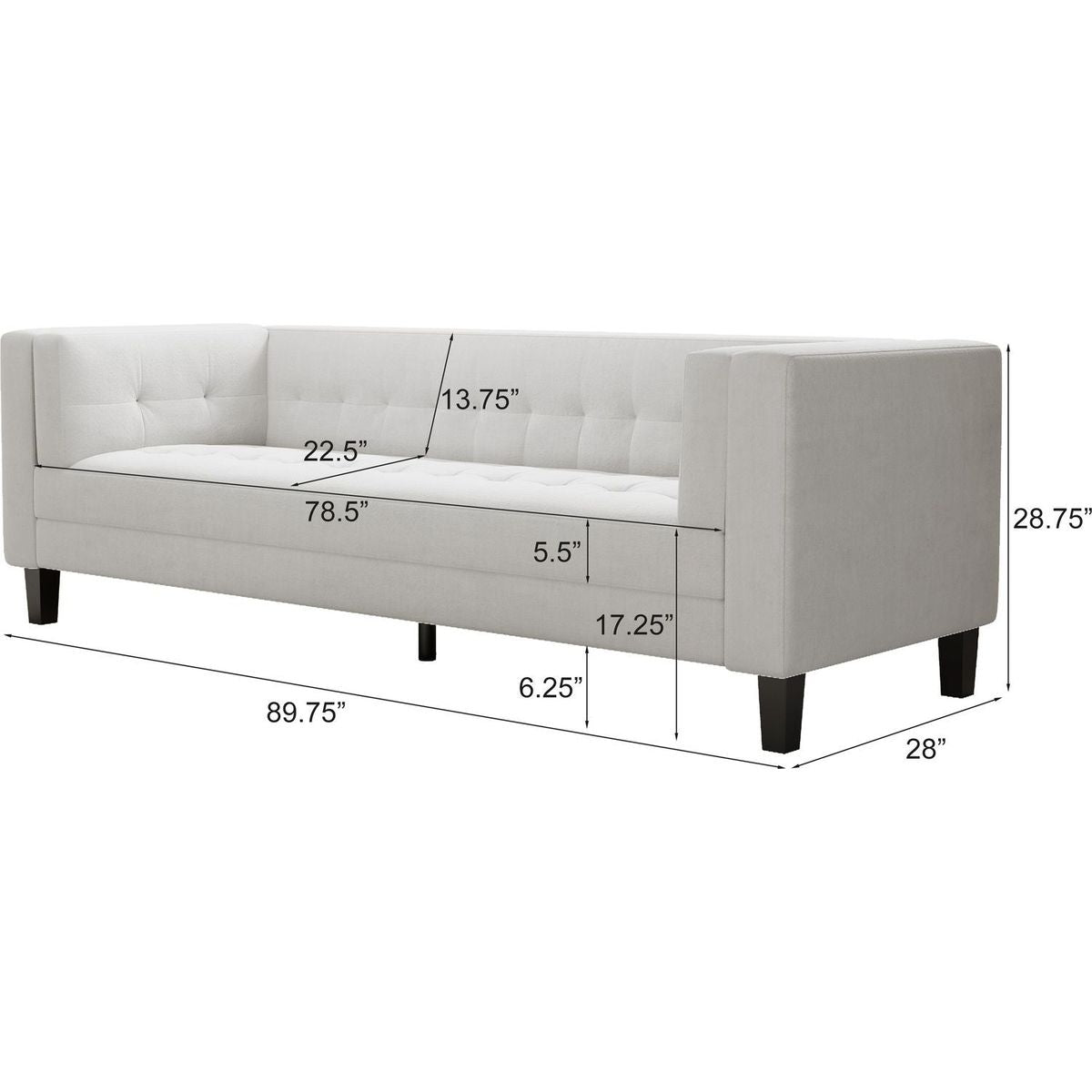 3-Seater Sofa, Upholstered Tufted Coach, Velvet Sofa, Ivory White