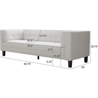 3-Seater Sofa, Upholstered Tufted Coach, Velvet Sofa, Ivory White