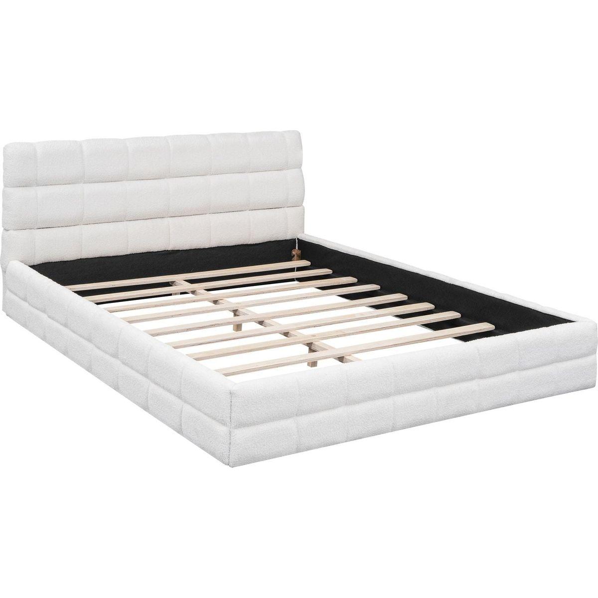 Queen Size Upholstered Platform Bed, White