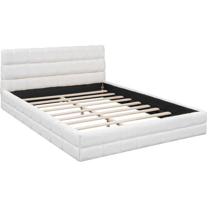 Queen Size Upholstered Platform Bed, White