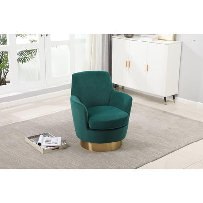 Velvet Swivel Barrel Chair, Swivel Accent Chairs Armchair for Living Room, Reading Chairs for Bedroom Comfy, Round Barrel Chairs with Gold Stainless Steel Base (Emerald)