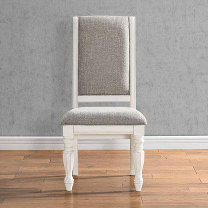 Belleza Antique White Solid Wood Upholstered Dining Chairs, Set of 2