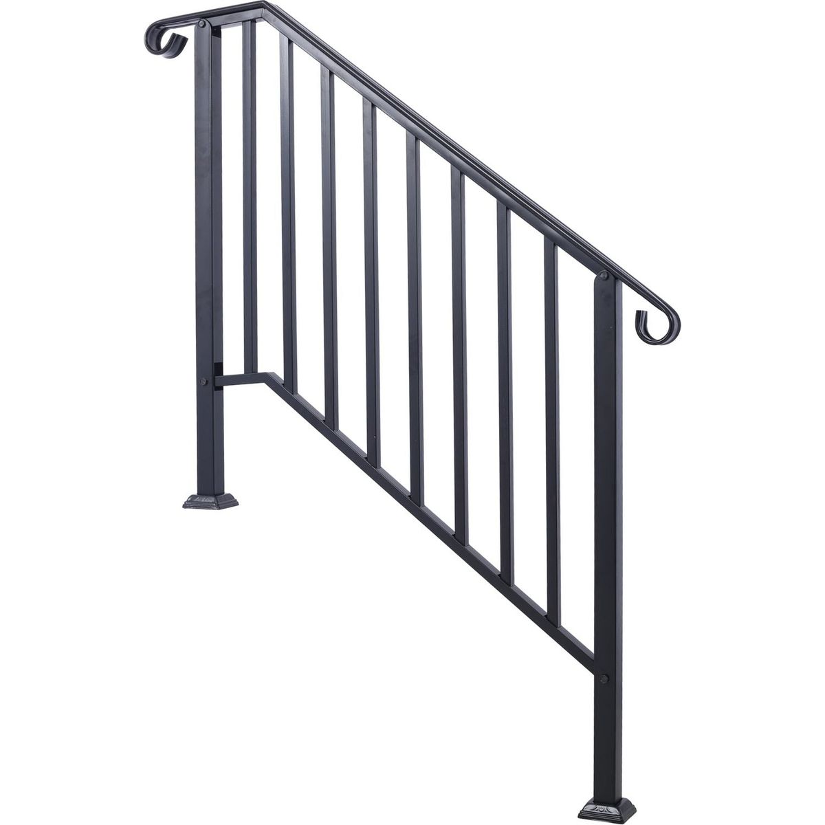 Handrails for Outdoor Steps, Fit 3 or 4 Steps Outdoor Stair Railing, Picket#3 Wrought Iron Handrail, Flexible Porch Railing, Black Transitional Handrails for Concrete Steps or Wooden Stairs