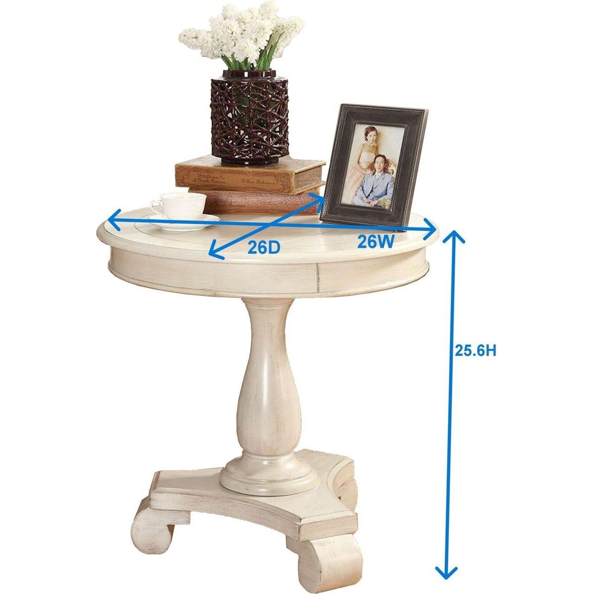 Rene Round Wood Pedestal Side Table, White