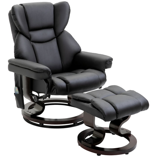 Massage Recliner Chair with Ottoman Footrest, 10 Vibration Points, 360 Swivel Reclining Chair, Faux Leather Living Room Chair with Side Pocket and Remote Control, Black