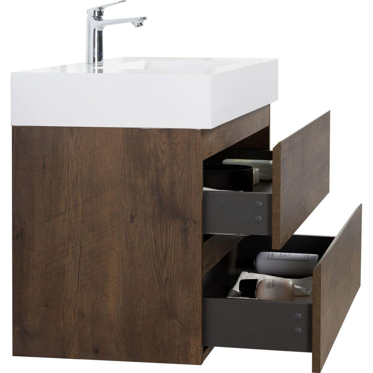 Alice 36" Walnut Bathroom Vanity with Sink, Large Storage Wall Mounted Floating Bathroom Vanity for Modern Bathroom, One-Piece White Sink Basin without Drain and Faucet