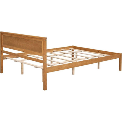 Platform Bed Frame with Headboard, Wood Slat Support, No Box Spring Needed, Queen, Oak
