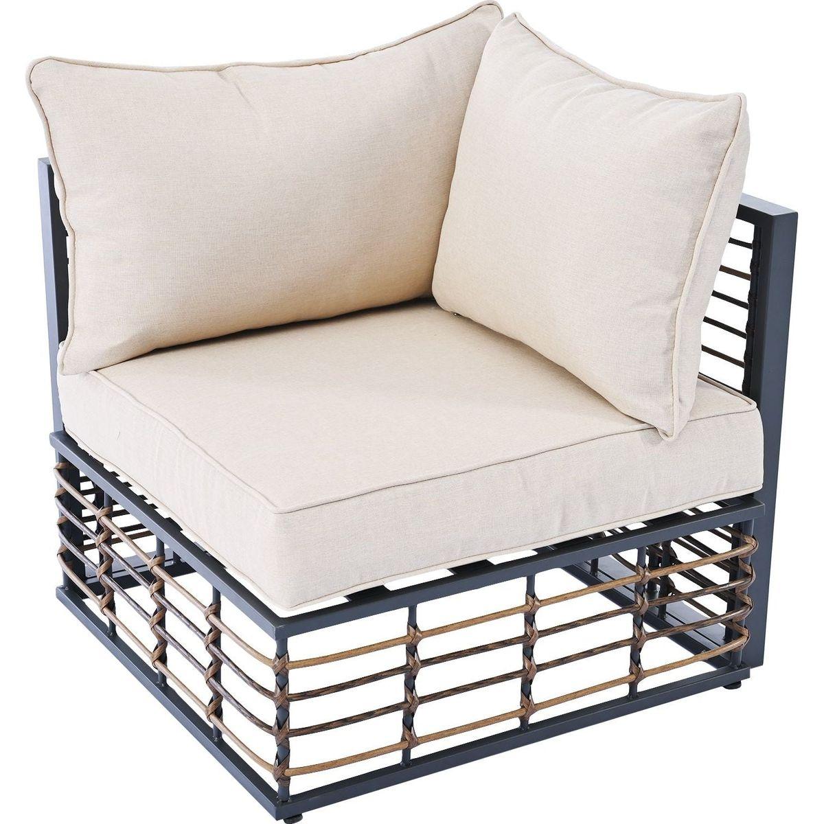 Modern Minimalist 7-Piece Metal Patio Sectional Sofa Set, All-Weather Garden Conversational Furniture Set with Thick Cushions and Coffee Table for Indoor Outdoor, Gray