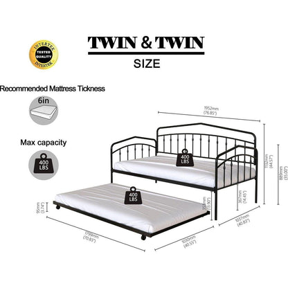 Fox twin daybed with twin trundle, Black