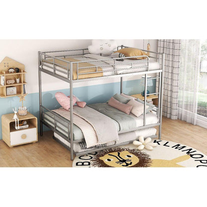 Full Over Full Metal Bunk Bed with Trundle, Silver