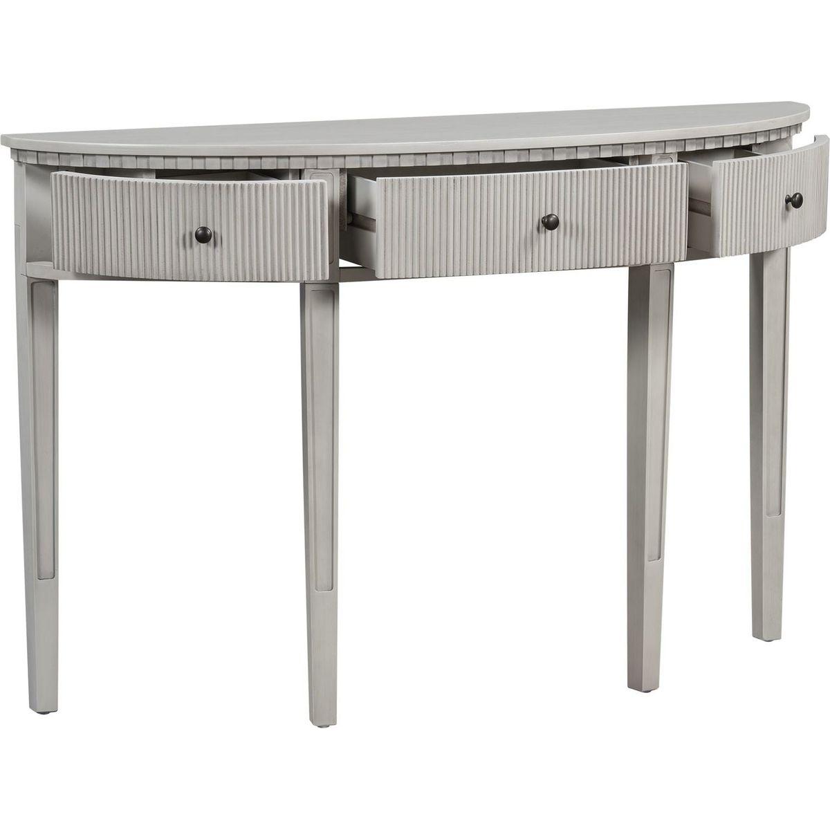 Distinctive Features of Pine Veneer Console Table with Vertical Stripe Drawer Fronts and Four Legs