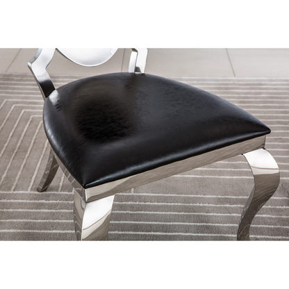 Leatherette Dining Chair with Oval Backrest Set of 2, Stainless Steel Legs