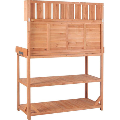 65" Large Wooden Farmhouse Rustic Outdoor Potting Bench Table, Patio Workstation, Garden Potting Bench with 4 Storage Shelves and Side Hook,Natural