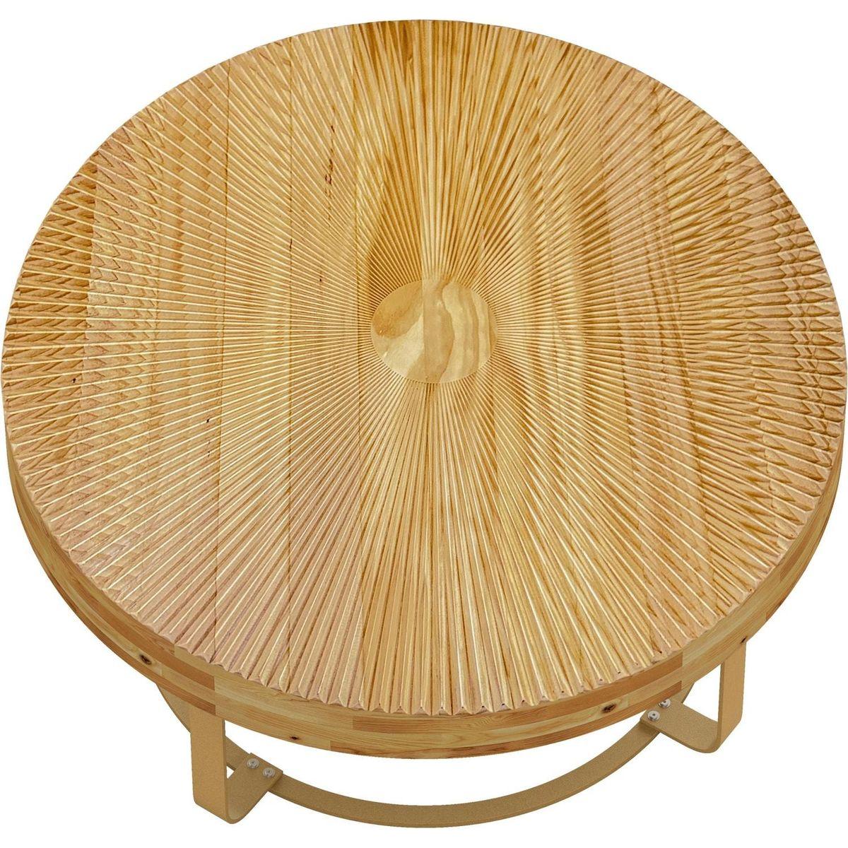 Modern round coffee table Wooden carving pattern coffee table with metal legs for living room reception room office Golden