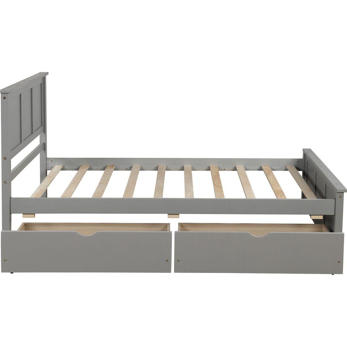 Platform Storage Bed, 2 drawers with wheels, Twin Size Frame, Gray