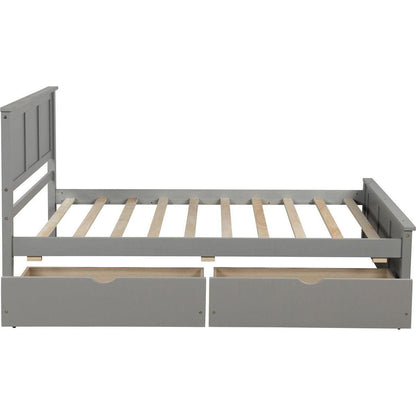 Platform Storage Bed, 2 drawers with wheels, Twin Size Frame, Gray