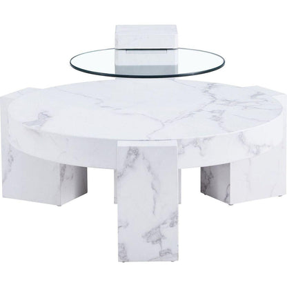 A modern, fashionable, and durable marble textured MDF coffee table with a side table. Match with multiple scenes. Suitable for living room and bedroom.