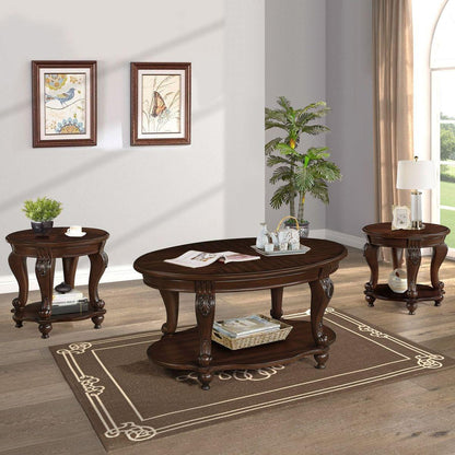 22" Retro Round End Table,Solid Wood Sofa Side Table with Shelf,Living Room Corner Table Easy Assemble,Cherry (color written on box is Light Espresso