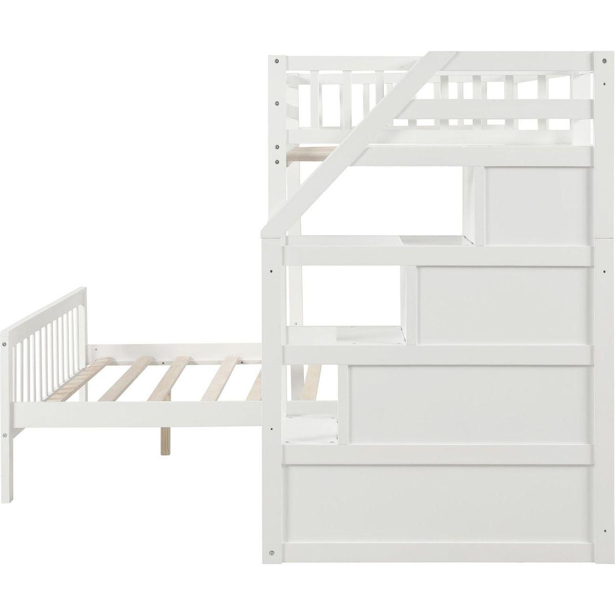 Twin over Full Loft Bed with Staircase,White