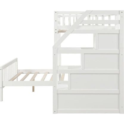 Twin over Full Loft Bed with Staircase,White
