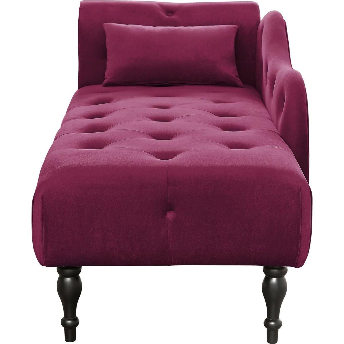 60.6" Velvet Chaise Lounge Buttons Tufted Nailhead Trimmed Solid Wood Legs with 1 Pillow,Burgundy (Left Arm Design as Shown in the Picture) - Streamdale Furniture