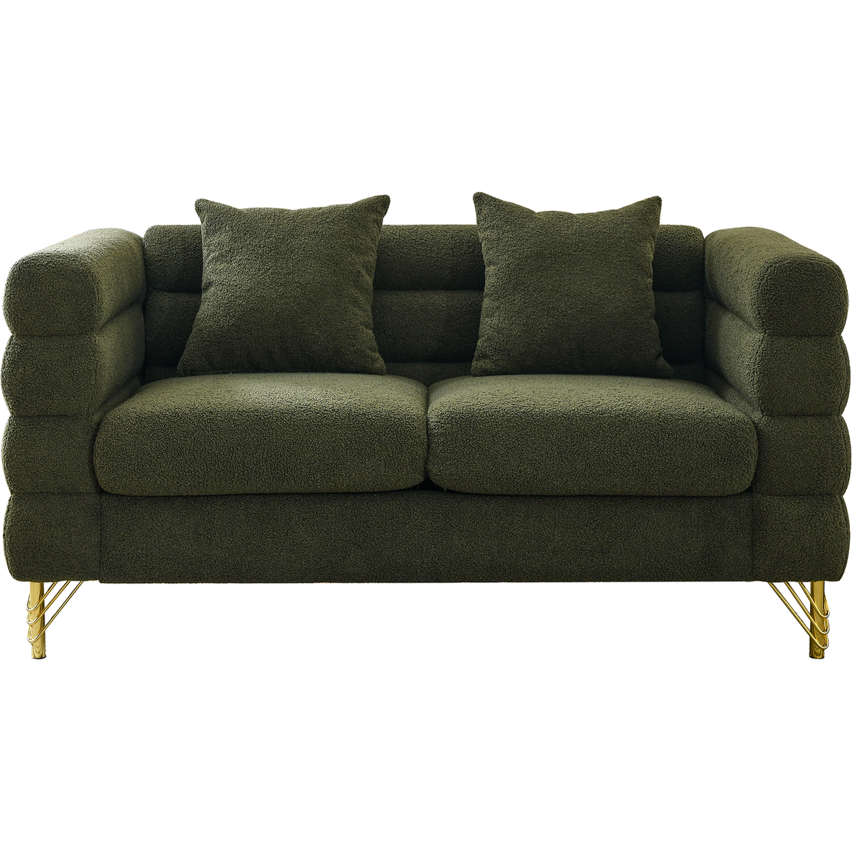 60Inch Oversized 2 Seater Sectional Sofa, Living Room Comfort Fabric Sectional Sofa-Deep Seating Sectional Sofa, Soft Sitting with 2 Pillows for Living Room, Bedroom, Office, Green teddy