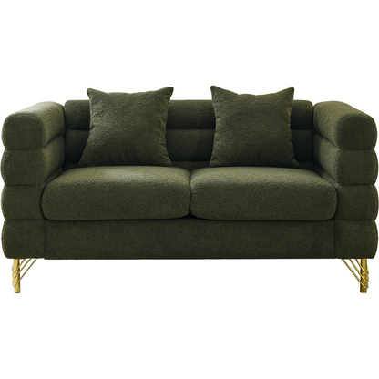 60Inch Oversized 2 Seater Sectional Sofa, Living Room Comfort Fabric Sectional Sofa-Deep Seating Sectional Sofa, Soft Sitting with 2 Pillows for Living Room, Bedroom, Office, Green teddy