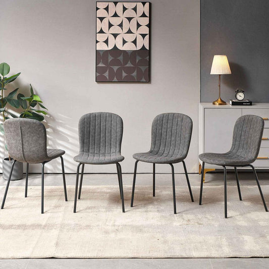 Dark Grey Faux Leather Dining Chairs Set of 4,Mid-Century Modern Upholstered PU Leather Chairs,for Kitchen Dining Room