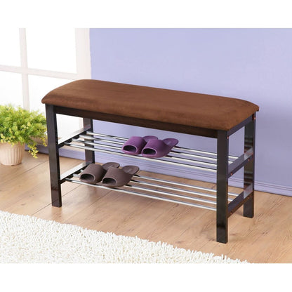 Wood Shoe Bench with Chocolate Microfiber Seat, Espresso