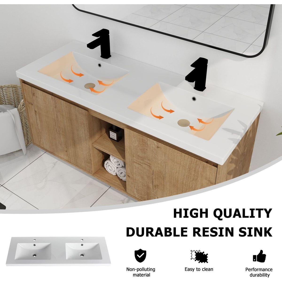 48" Wall Mounted Bathroom Vanity With Double Sink, Soft Closing Door Hinge (KD-Package)G