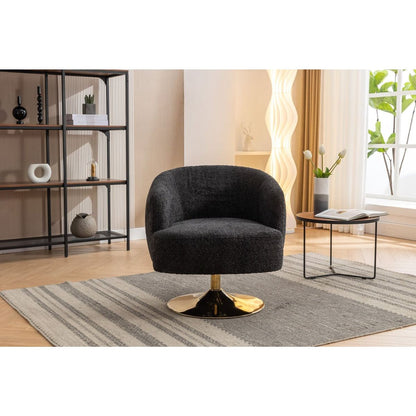 Chenille Fabric Accent Swivel Chair With Gold Metal Round Base,Black