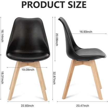 PU Leather Upholstered Dining Chairs with Wood Legs, Set of 4 for Kitchen, Black