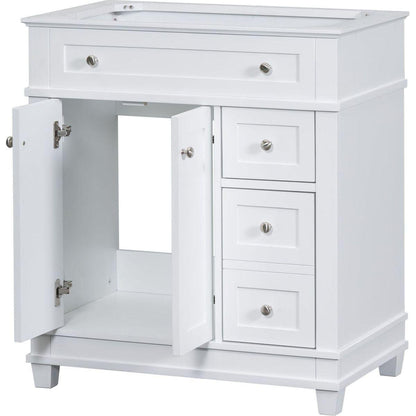 30" Bathroom Vanity Cabinet without Sink, Free Standing Vanity with 2 Drawers& Soft Closing Doors, Solid Wood Frame Bathroom Cabinet, White (NOT INCLUDE SINK)