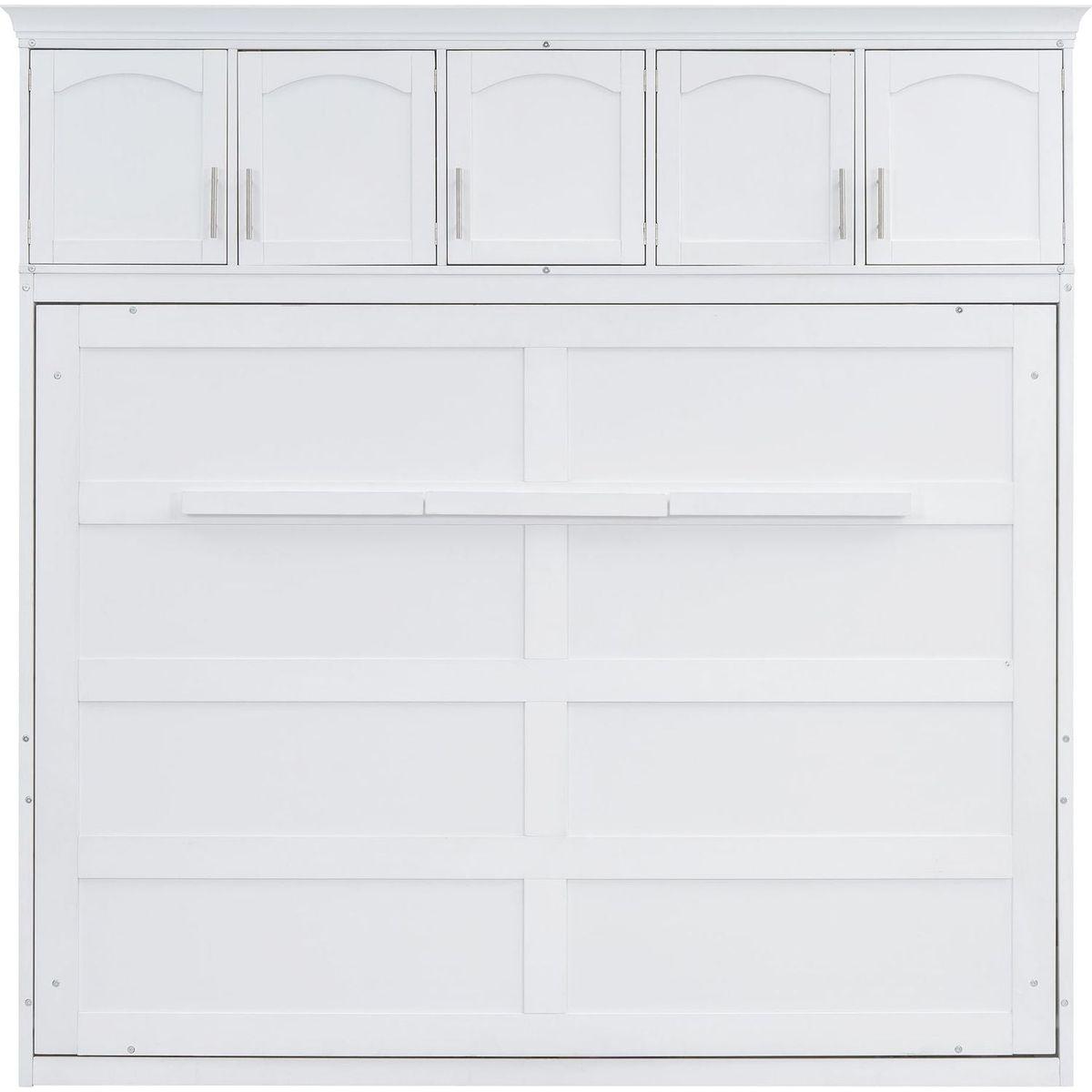 Full Size Murphy Bed Wall Bed with Top Cabinets,White