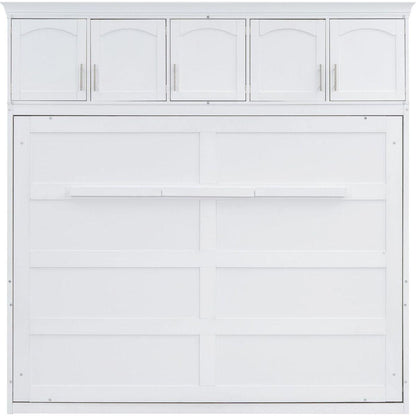 Full Size Murphy Bed Wall Bed with Top Cabinets,White