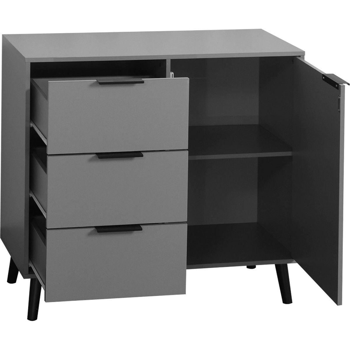 Storage Cabinet with 3 Drawers & Adjustable Shelf, Mid Century Cabinet with Door, Accent Cabinet for Living Room, Home Office, Entryway, Gray