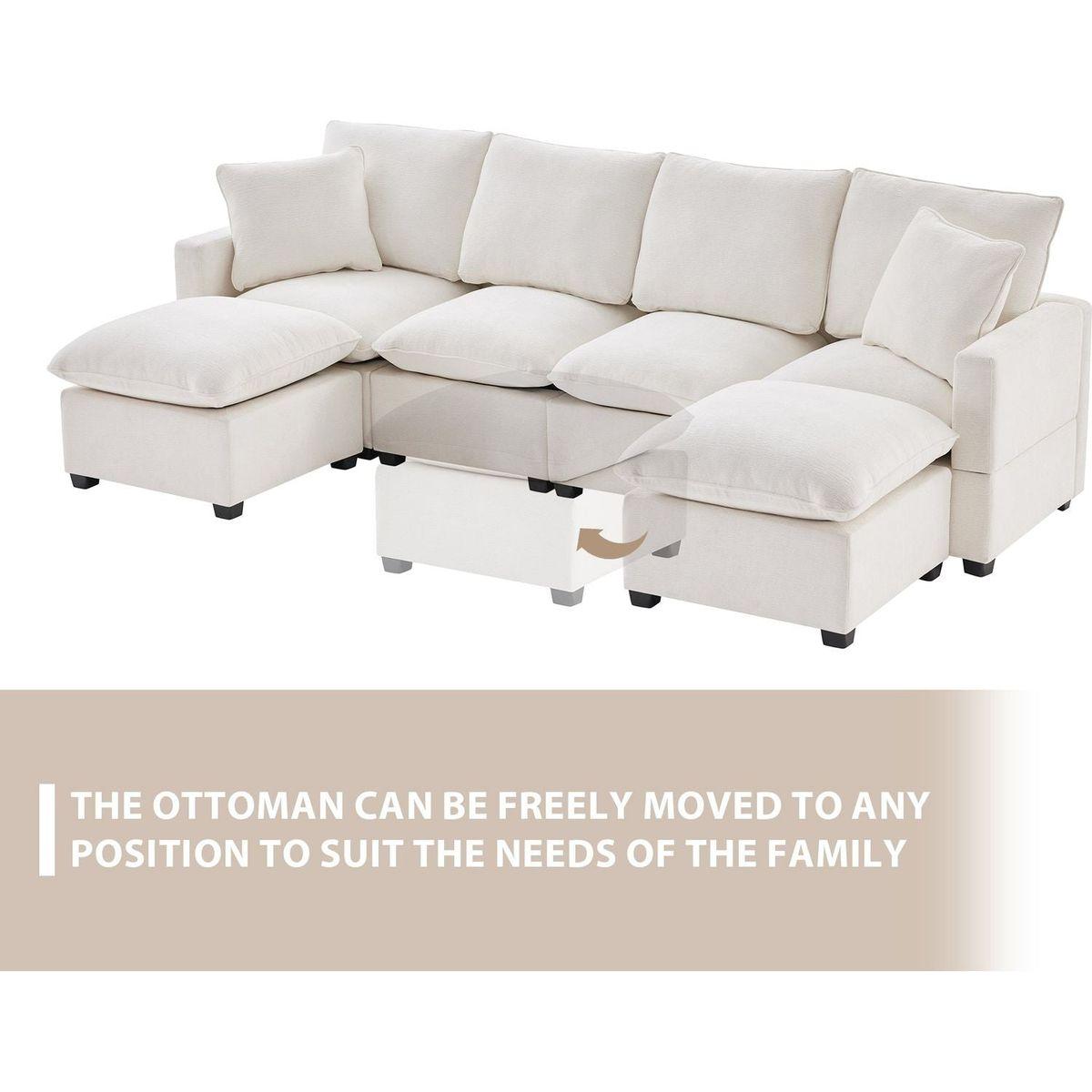 110x57" Modern U Shape Modular Sofa, 6 Seat Chenille Sectional Couch Set with 2 Pillows Included, Freely Combinable Indoor Funiture for Living Room, Apartment, Office, 2 Colors