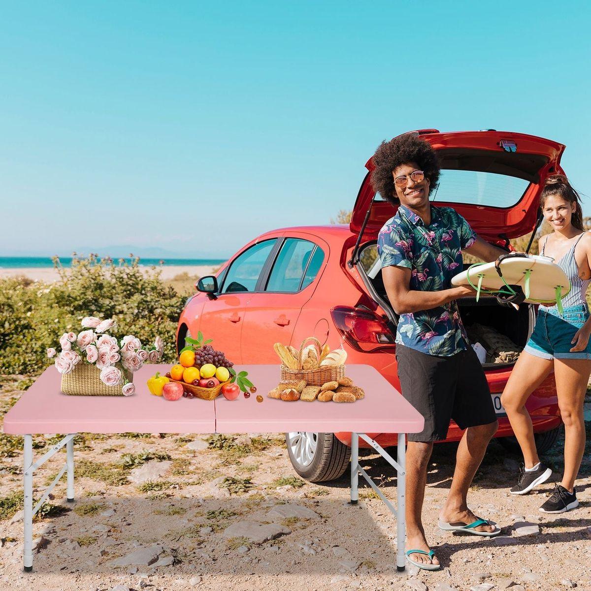 4ft Pink Portable Folding Table Indoor&Outdoor Maximum Weight 135KG Foldable Table for Camping
