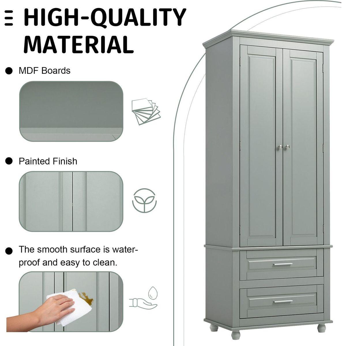 Tall Storage Cabinet with Two Drawers for Bathroom/Office, Grey