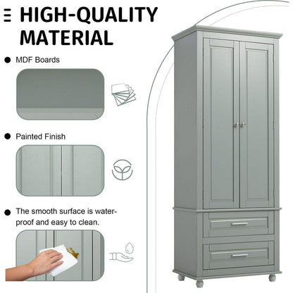 Tall Storage Cabinet with Two Drawers for Bathroom/Office, Grey