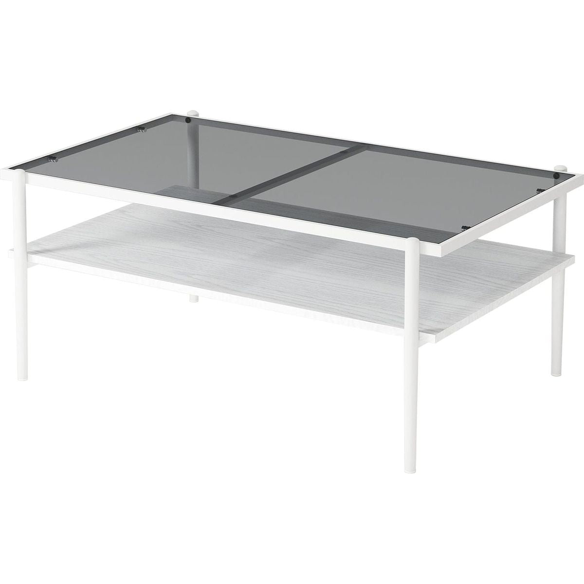 Rectangle Coffee Table with Gray Tempered Glass top and White Legs, Modern Table for Living Room - Streamdale Furniture