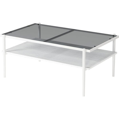 Rectangle Coffee Table with Gray Tempered Glass top and White Legs, Modern Table for Living Room - Streamdale Furniture