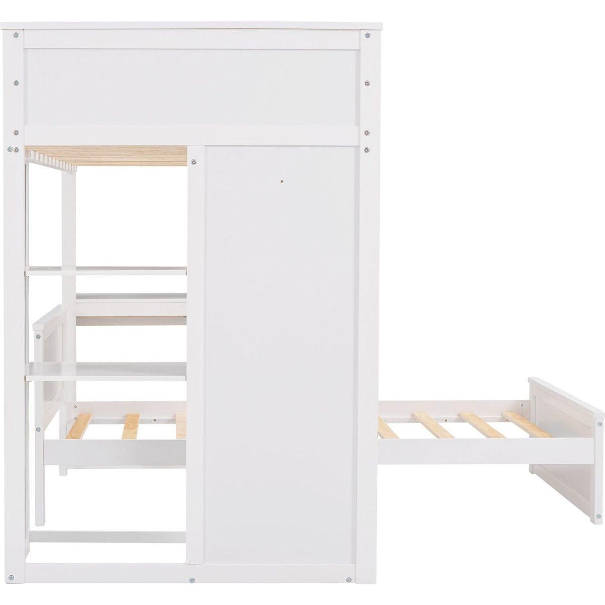 Twin size Loft Bed with a Stand-alone bed, Shelves,Desk,and Wardrobe-White