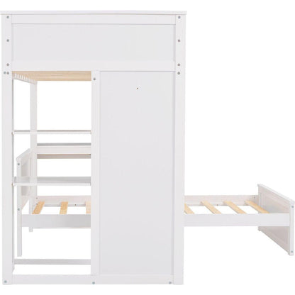 Twin size Loft Bed with a Stand-alone bed, Shelves,Desk,and Wardrobe-White