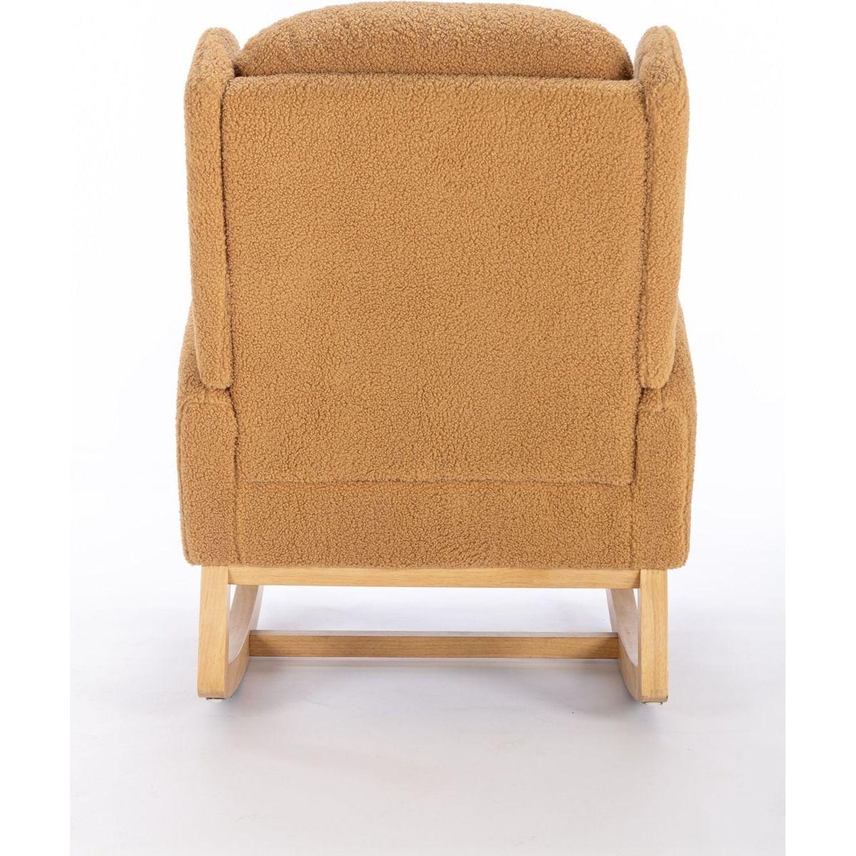 Teddy Fabric Rocking Chair With Packet Wood Legs,Khaki