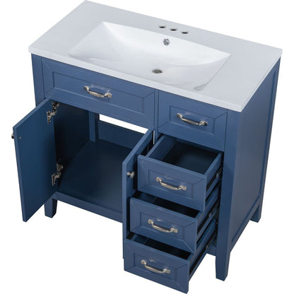 36" Bathroom Vanity with Sink Combo, Blue Bathroom Cabinet with Drawers, Solid Frame and MDF Board