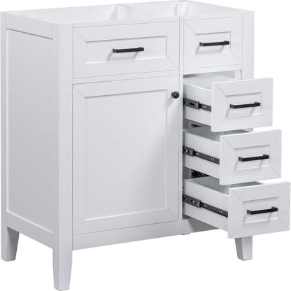 30" Bathroom Vanity without Sink, Cabinet Base Only, Bathroom Cabinet with Drawers, Solid Frame and MDF Board, White